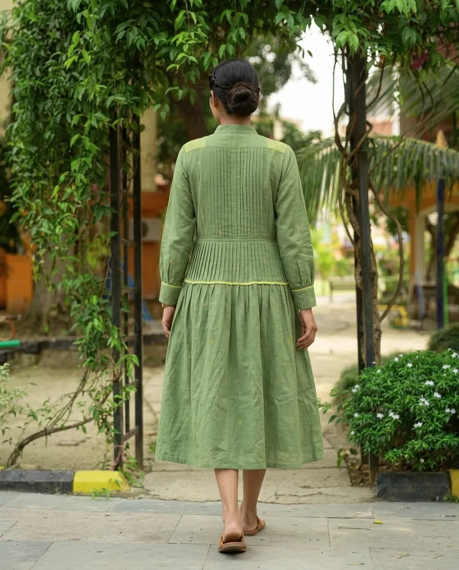 HAZE - Sage green hue accented sophisticated dress.