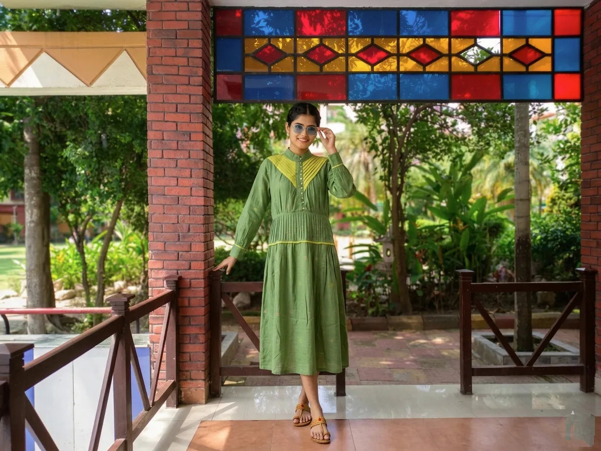HAZE - Sage green hue accented sophisticated dress.