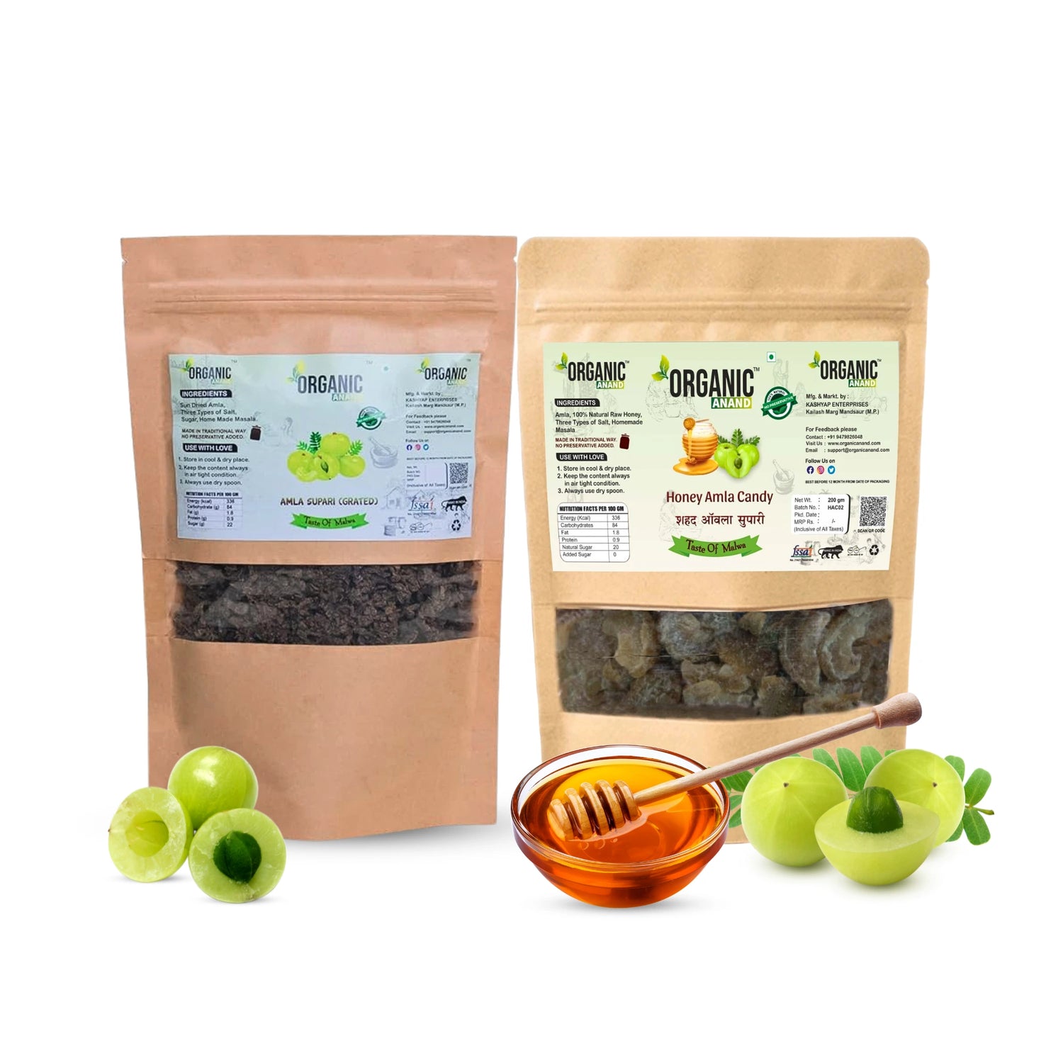 Sugarfree Honey Amla Candy 100% Natural Raw Honey without Sugar & Sun Dried Amla Supari, Homemade Masala 200 Grams Pouches