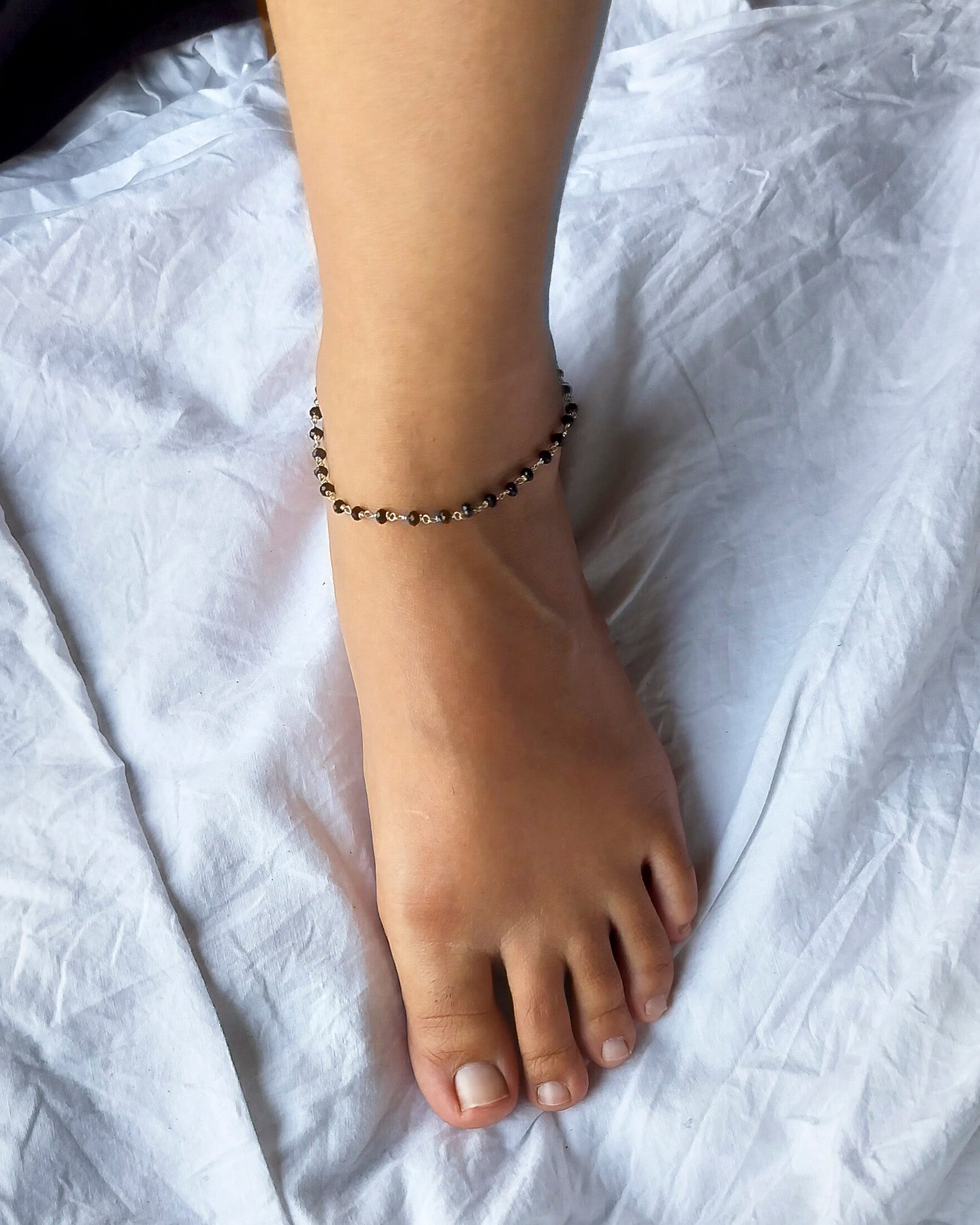 Black beads anklet | Adjustable anklet with secure clasp | Handcrafted Artisan Jewelry