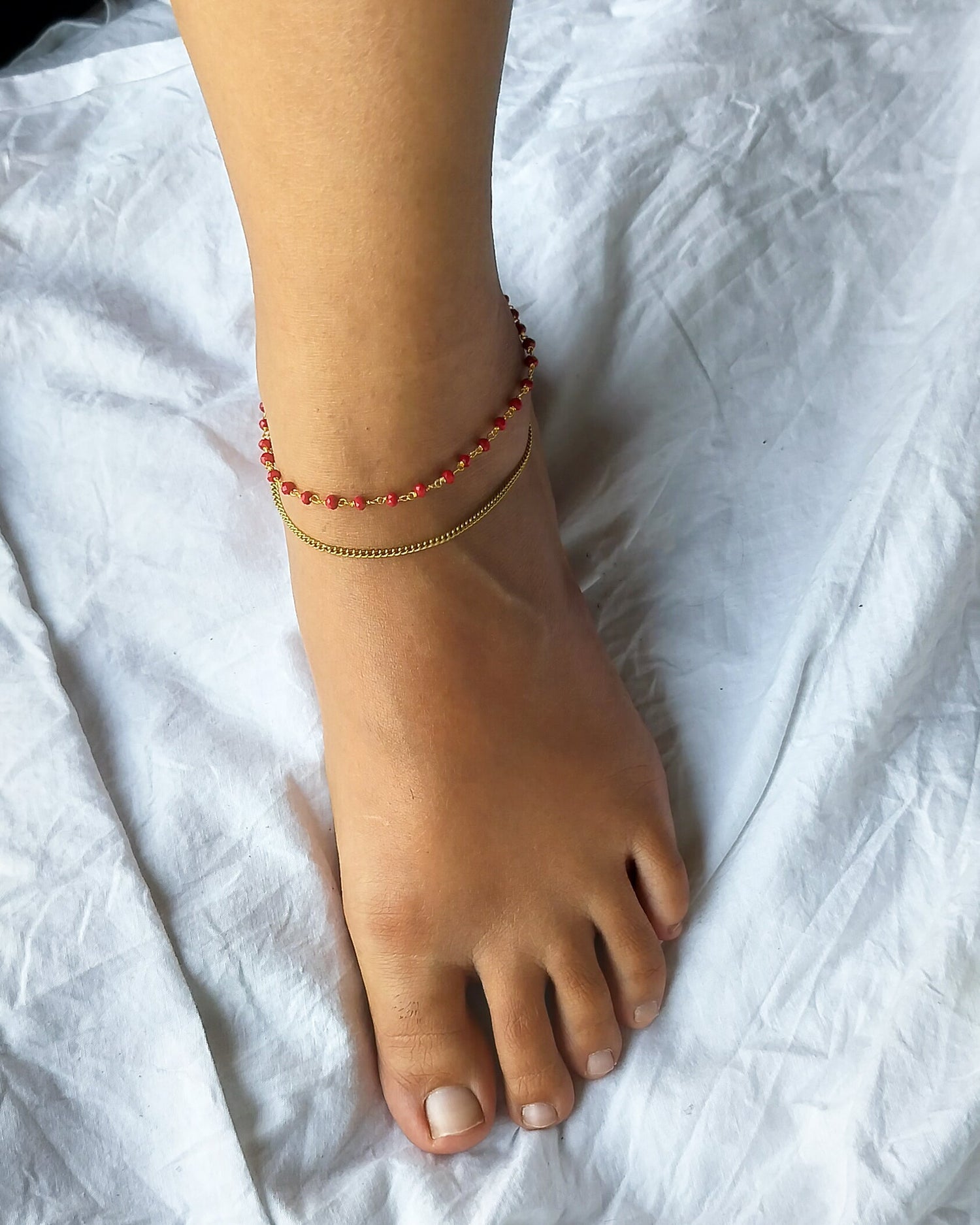 Beach Anklet | Orange, Red, Green | Adjustable anklet with secure clasp | Handcrafted Artisan Jewelry