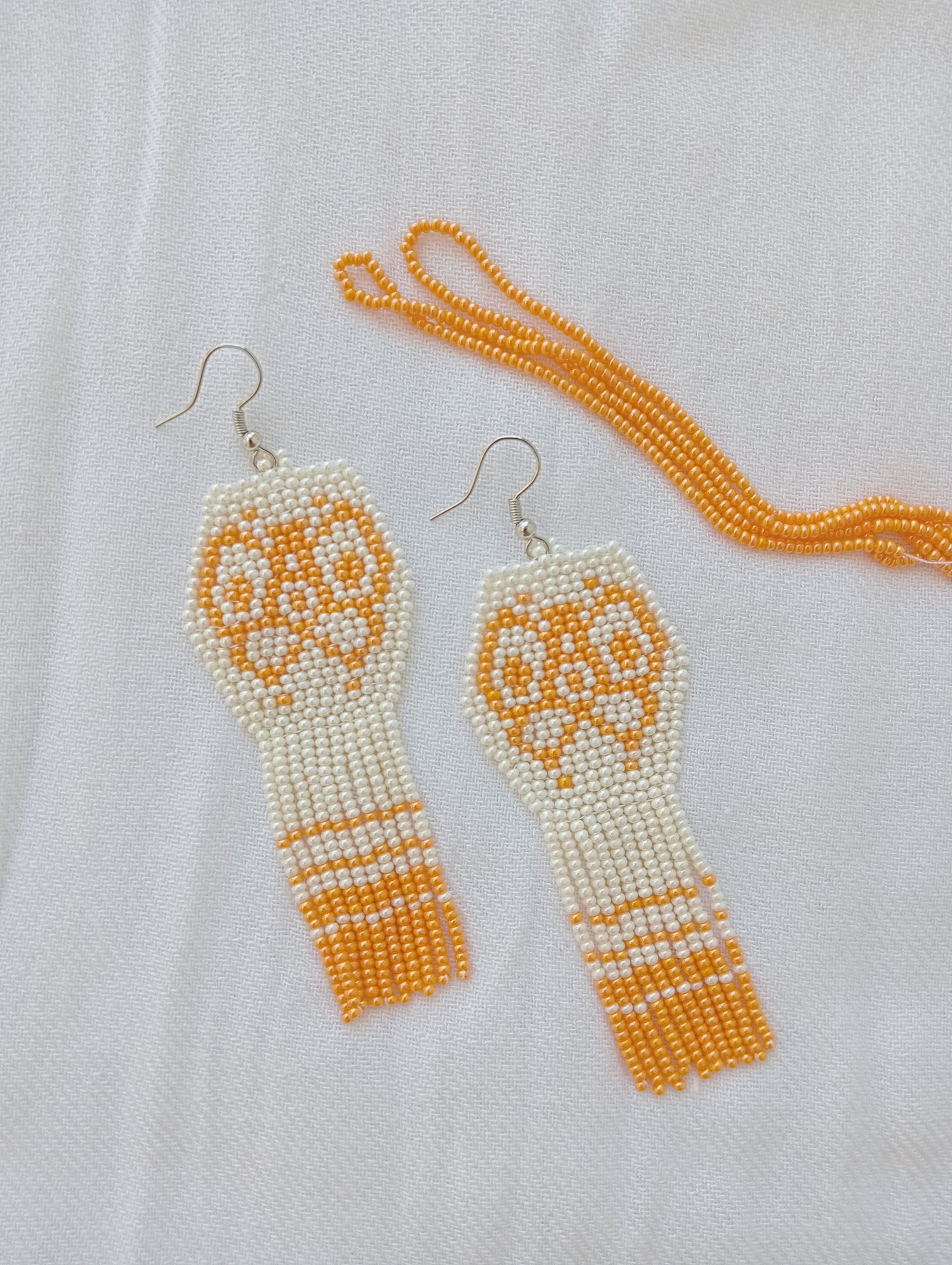 Bead Earrings | Dangle Earrings  with Fringes | Butterfly Design | Orange and Off-white color | Lightweight| Heirloom Quality