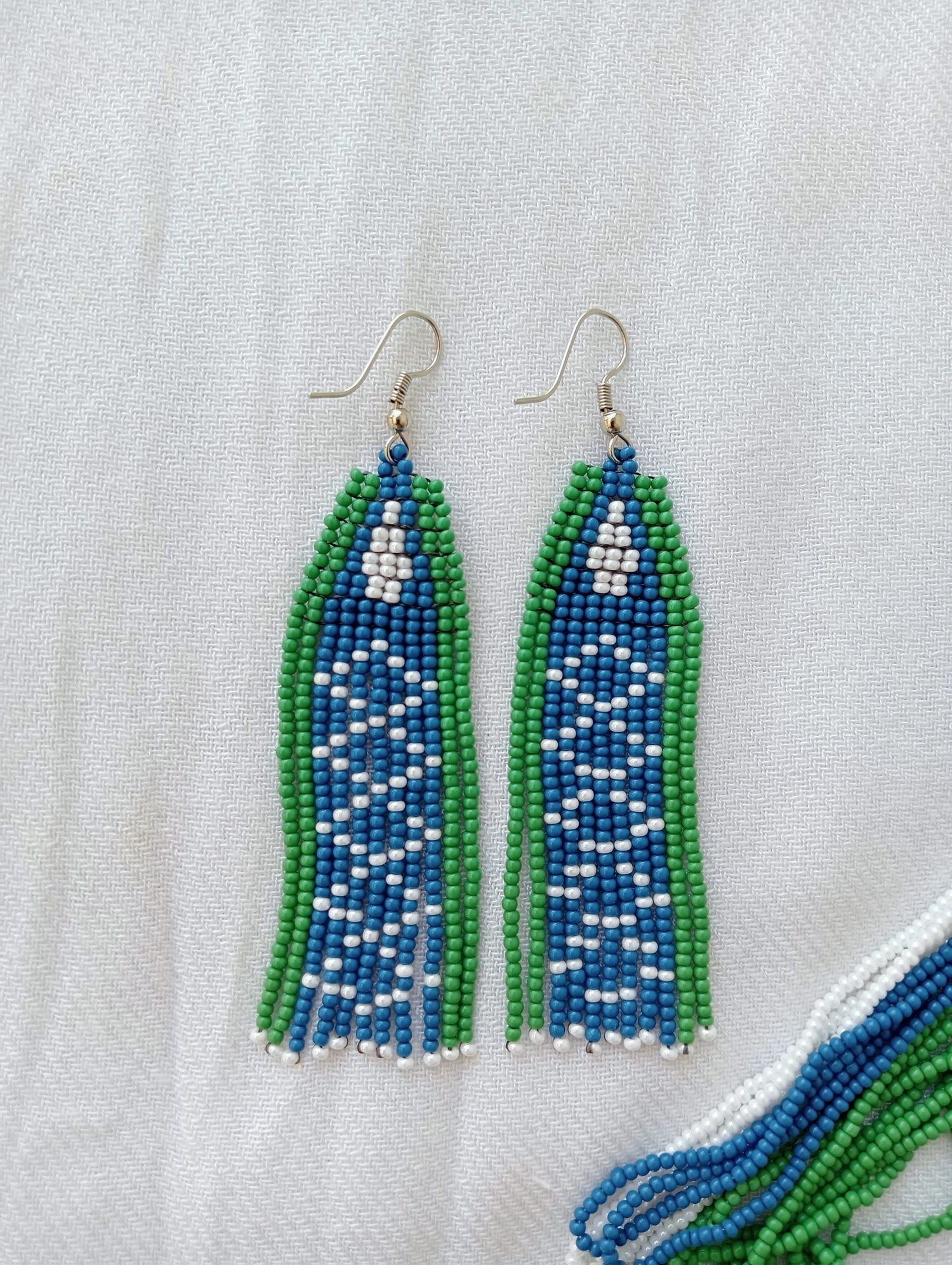 Bead Earrings | Dangle Earrings | Simple Design | Light Blue, Light Green, and White color | Lightweight| Heirloom Quality