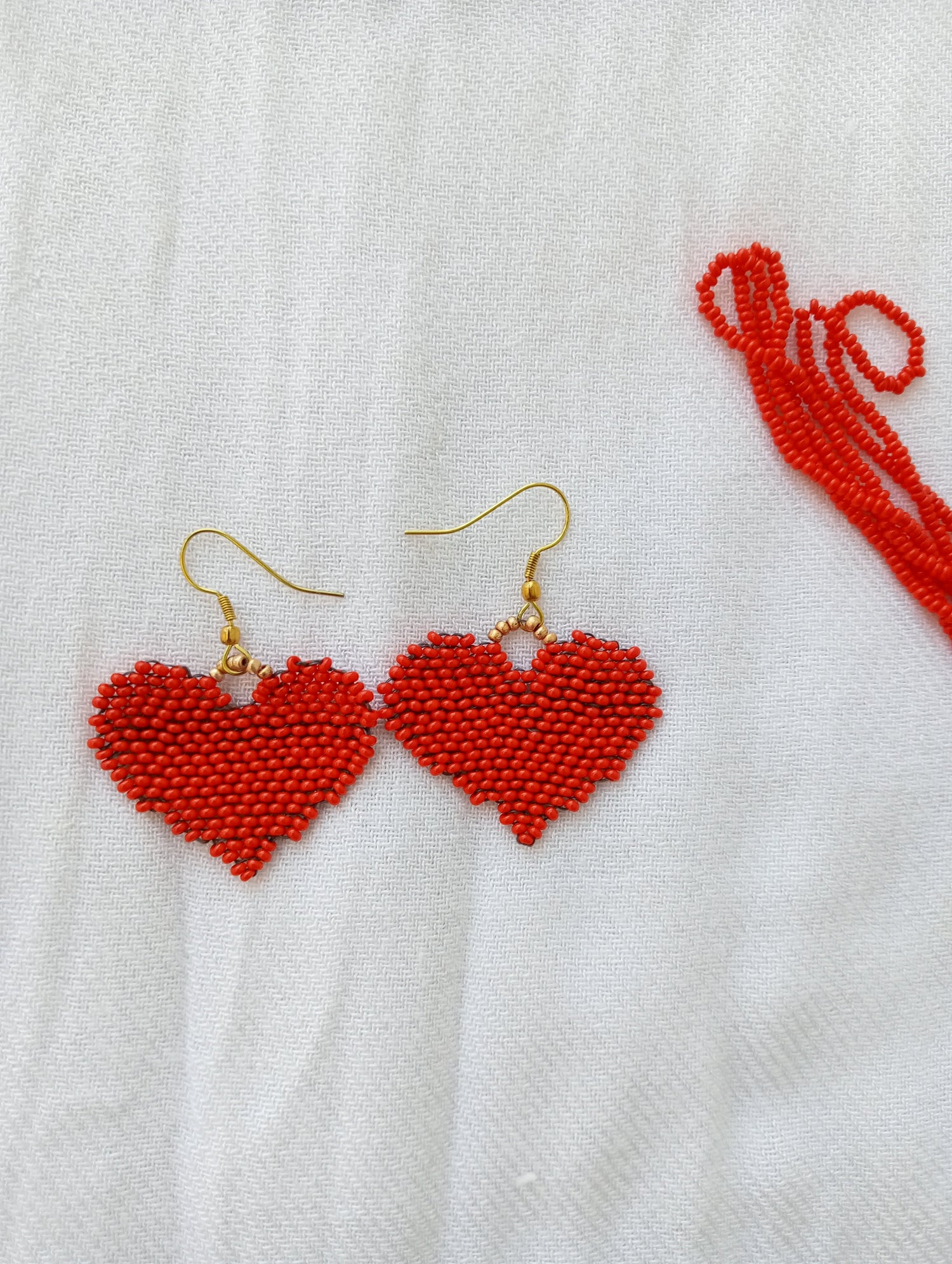 Bead Earrings | Dangle Earrings | Heart Shaped | Red color | Lightweight| Heirloom Quality