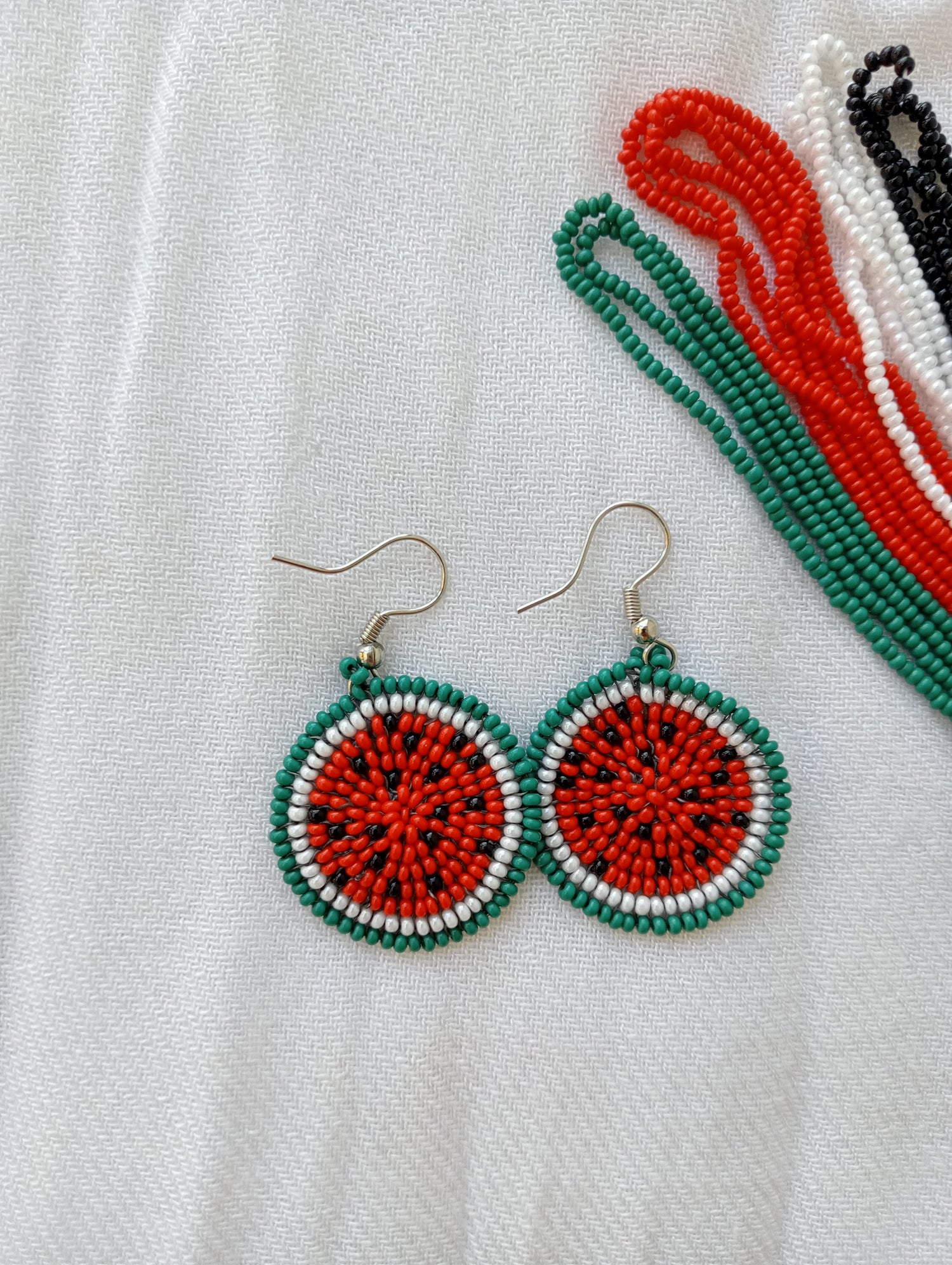 Round Bead Earrings | Dangle Earrings | Watermelon Design | Red and Dark Green color | Lightweight| Heirloom Quality