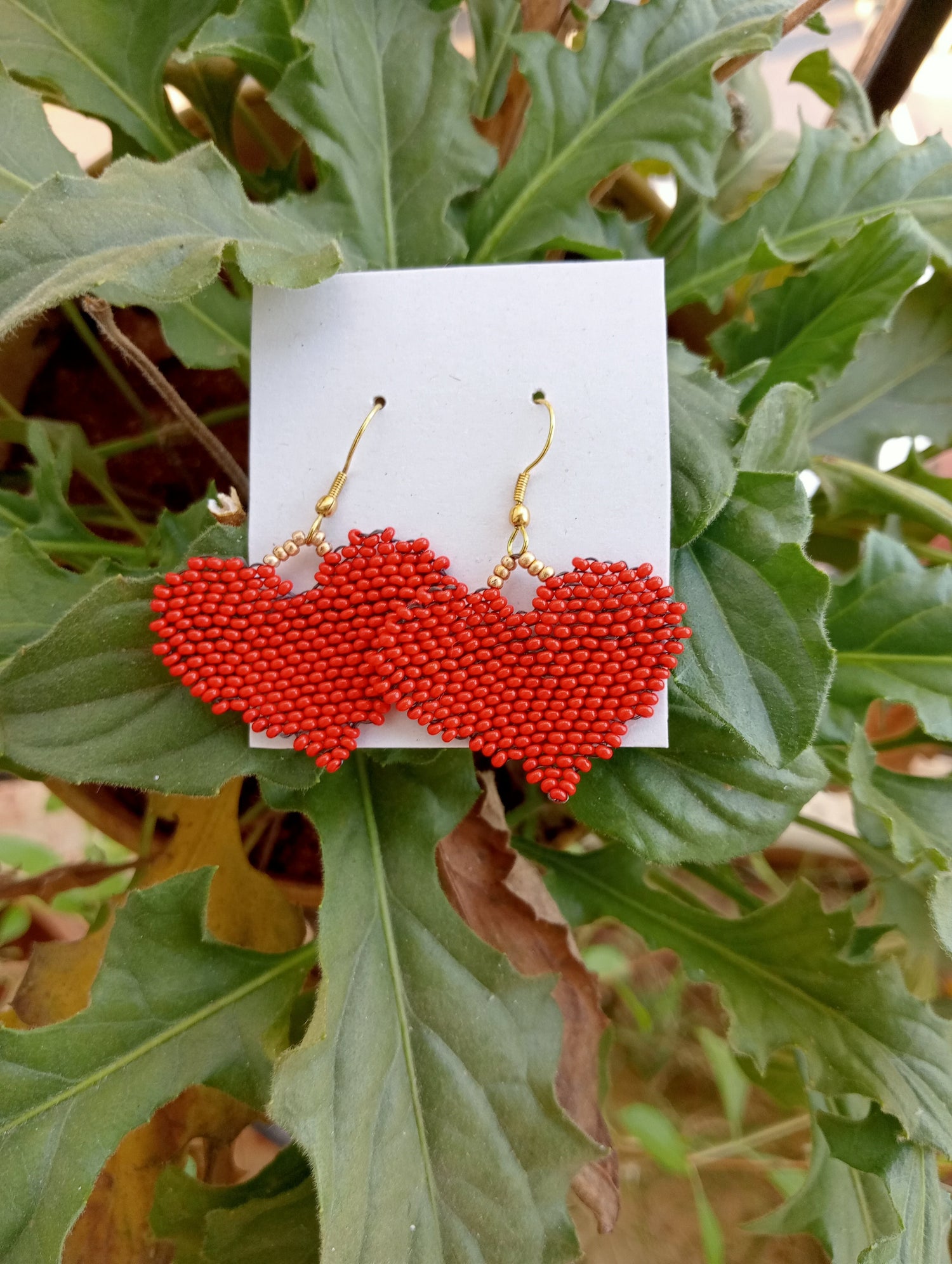 Bead Earrings | Dangle Earrings | Heart Shaped | Red color | Lightweight| Heirloom Quality