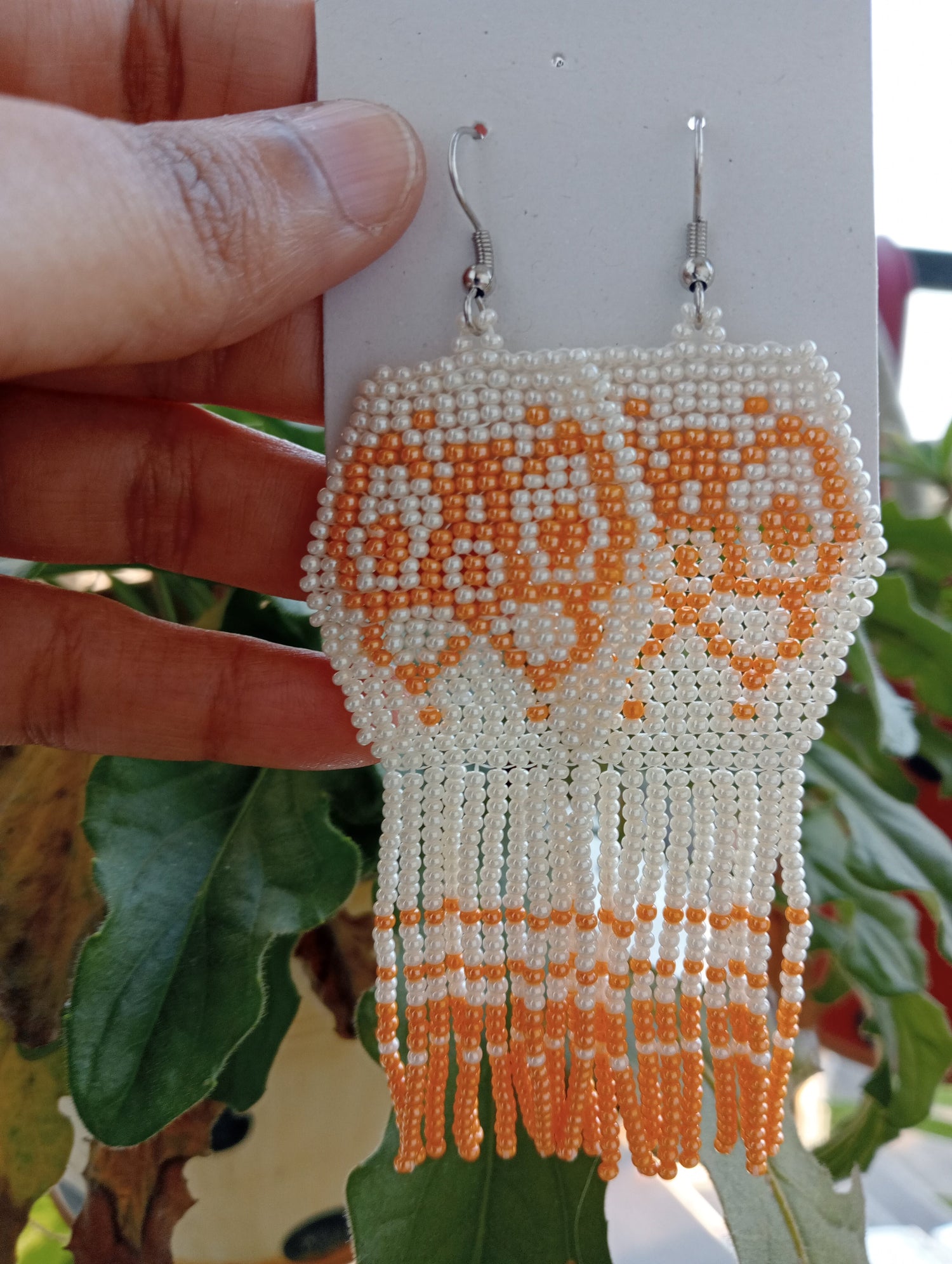 Bead Earrings | Dangle Earrings  with Fringes | Butterfly Design | Orange and Off-white color | Lightweight| Heirloom Quality