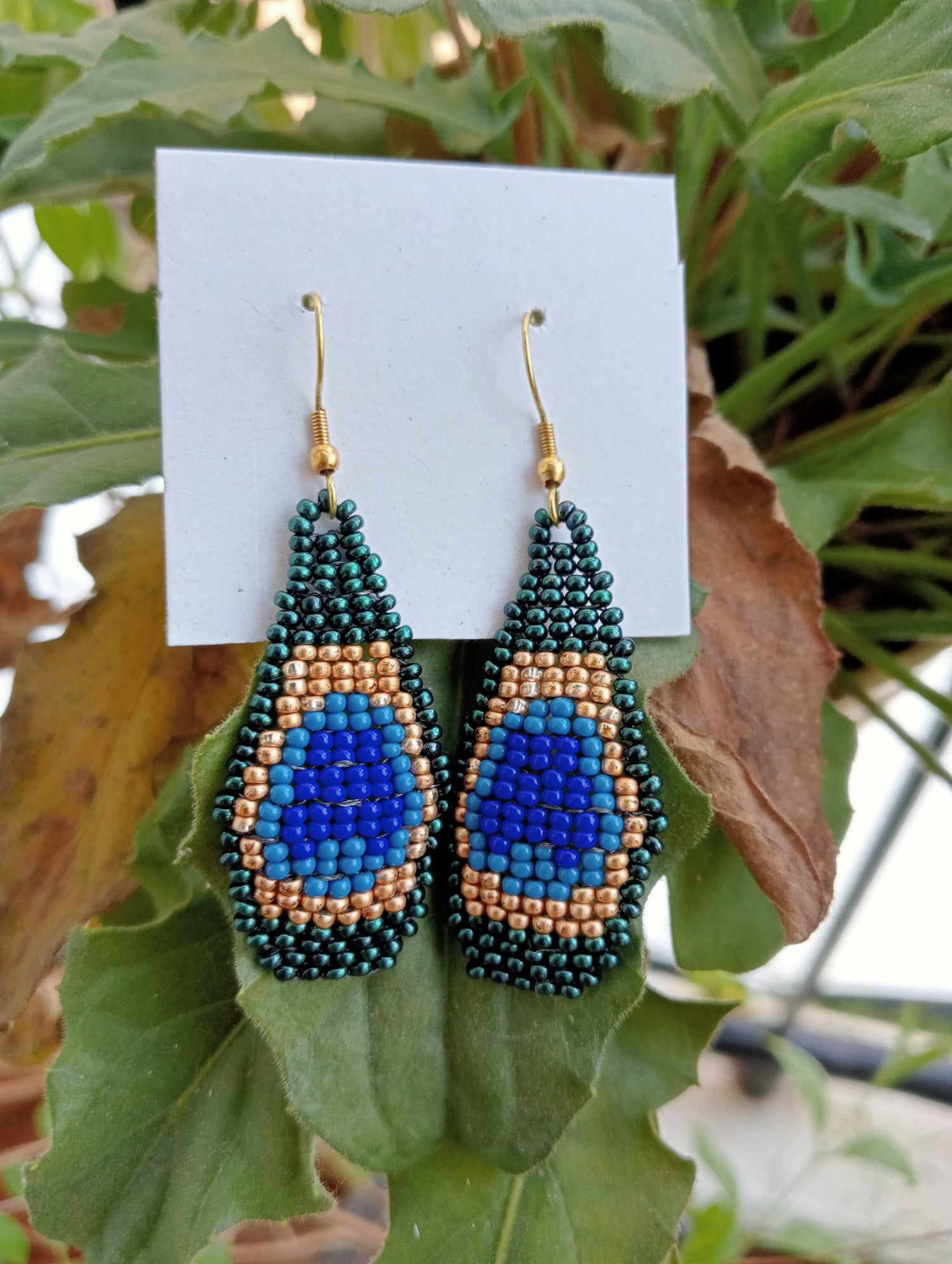 Bead Earrings | Dangle Earrings | Peacock Design | Dark Green and Dark Blue color | Lightweight| Heirloom Quality