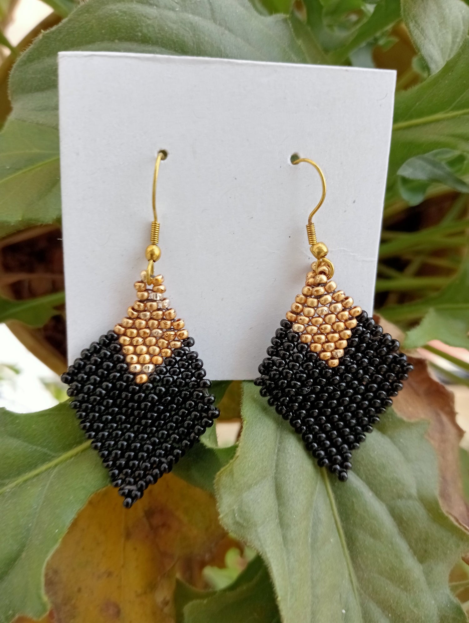 Bead Earrings | Dangle Earrings | Diamond Shape | Black and Gold color | Lightweight| Heirloom Quality
