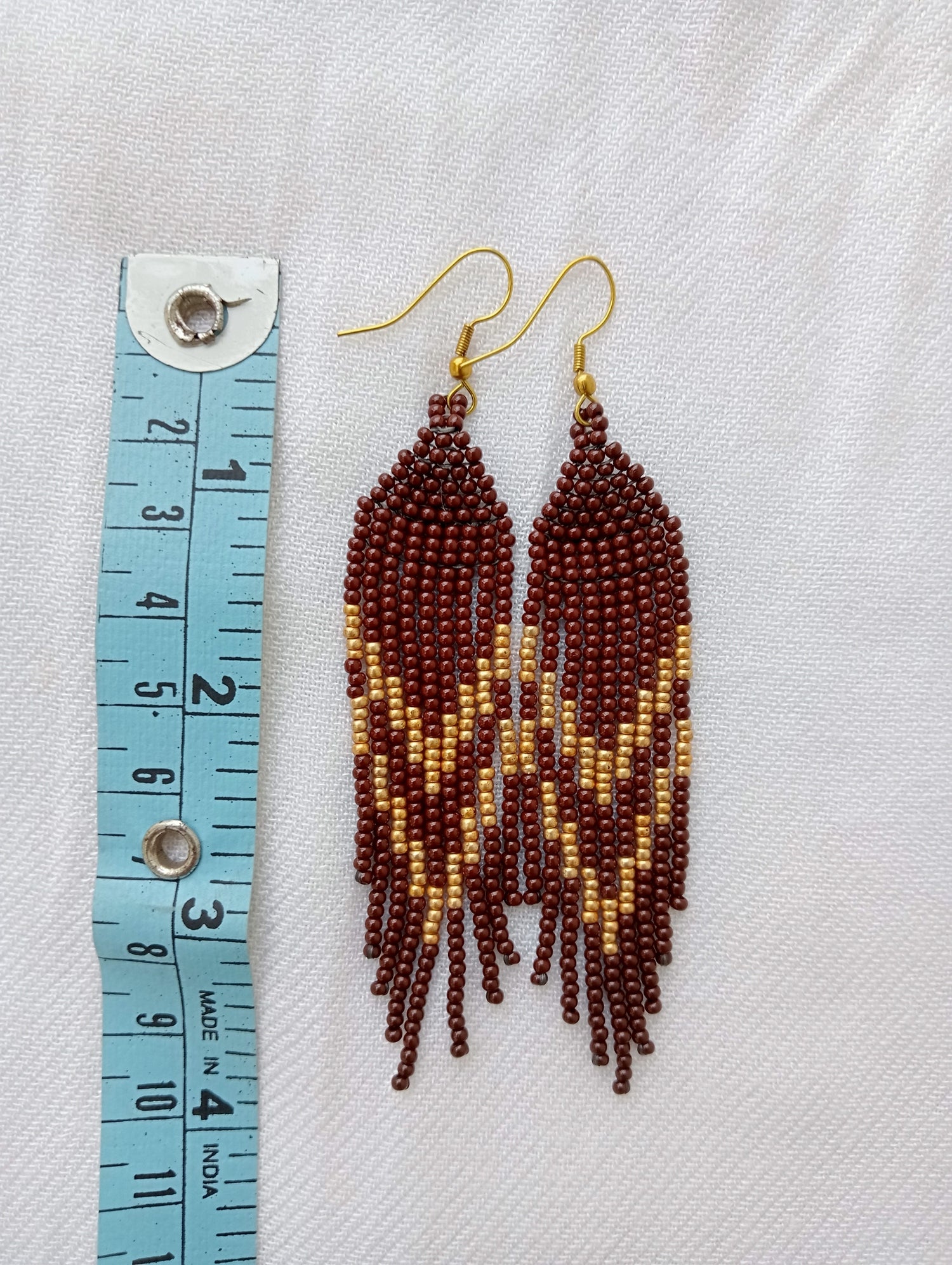 Bead Earrings | Dangle Earrings | Chevron Design |Brown and Gold color | Lightweight| Heirloom Quality