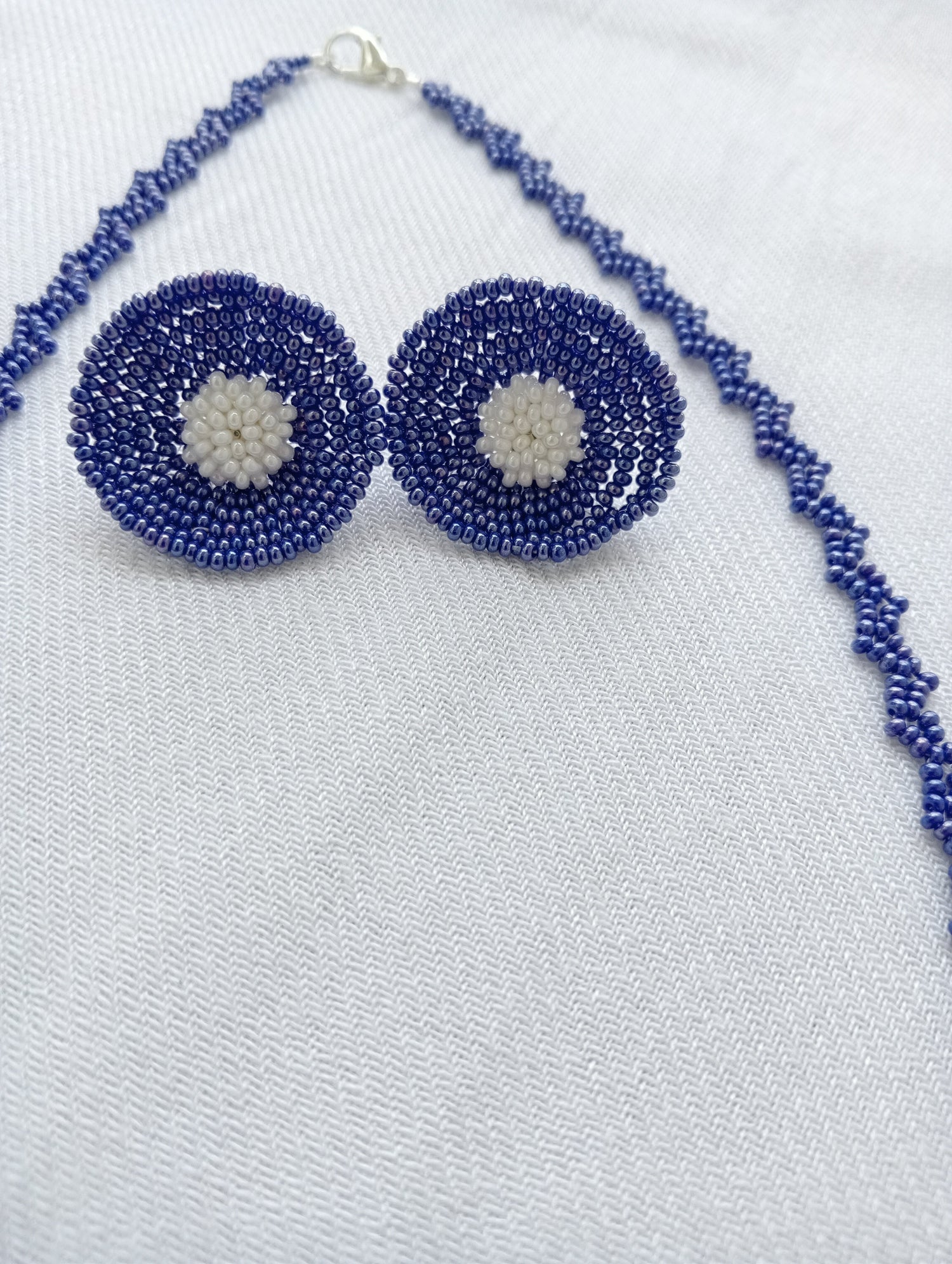 Bead Earrings and Necklace Set | Elegant look | White and Purple Color | Light-weight | Heirloom quality |