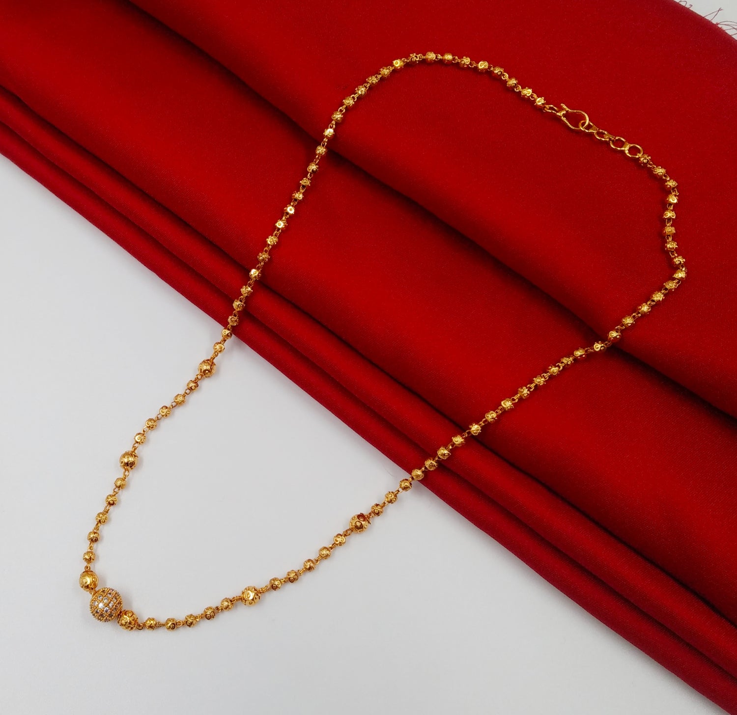 JHB Gold Plated Bead Diamond Chain Necklace18 inch MATARMALA Handmade Real Look Design Beauty Pave Natural Jewelry for Women Girls