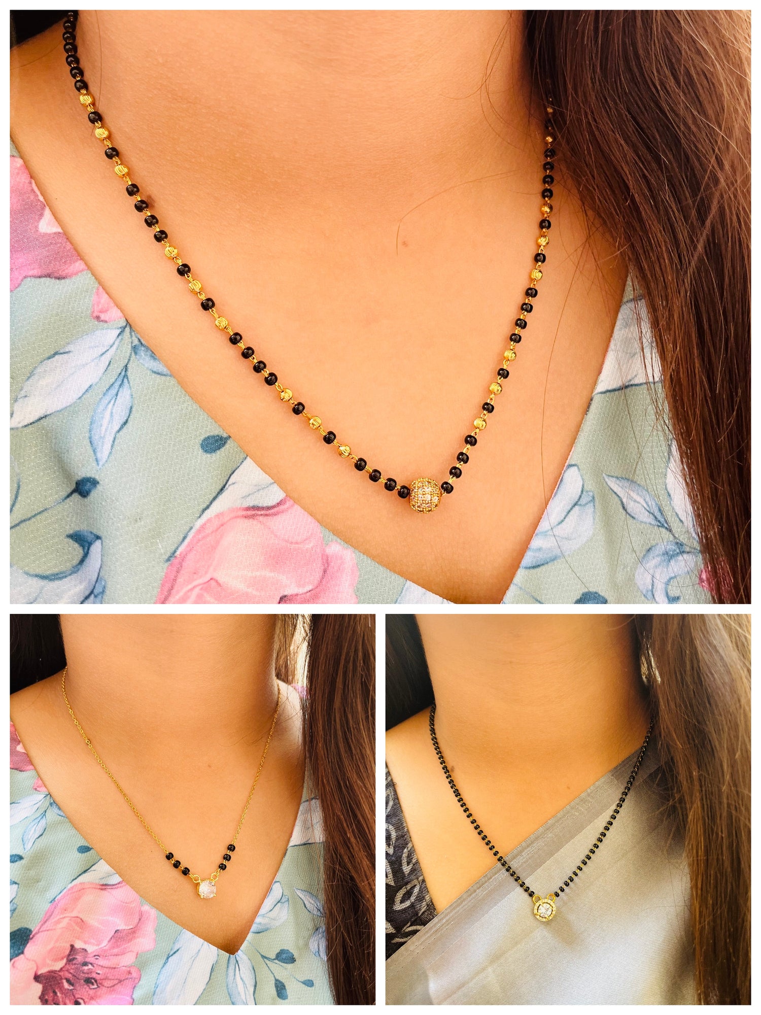 JHB Diamond Mangalsutra With Chain short Tanmaniya Traditional Black Bead Mangalsutra for women