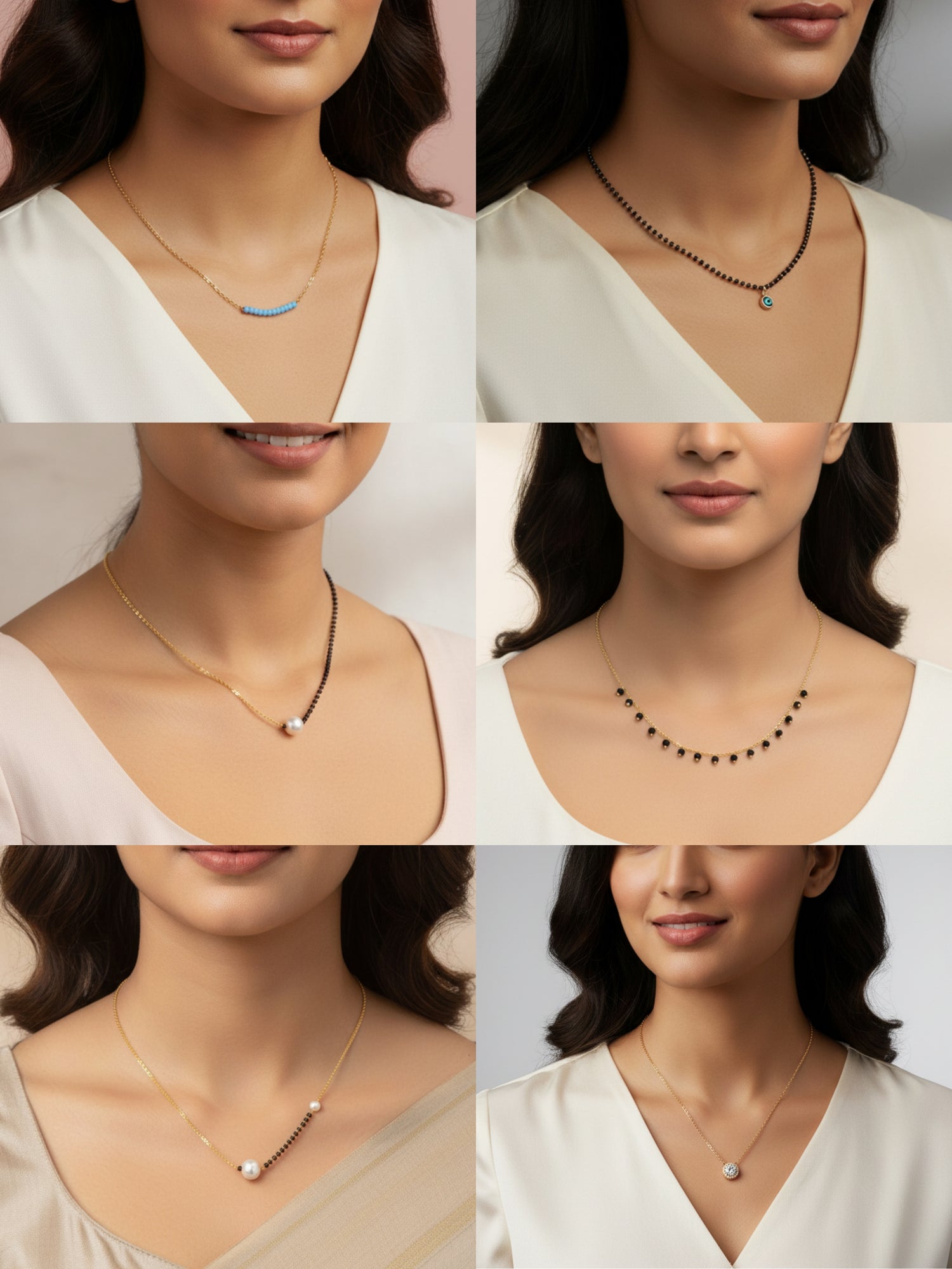 JHB Pearl Evil eye Black Bead and Diamond Chain Tanmaniya latest Mangalsutra For Women