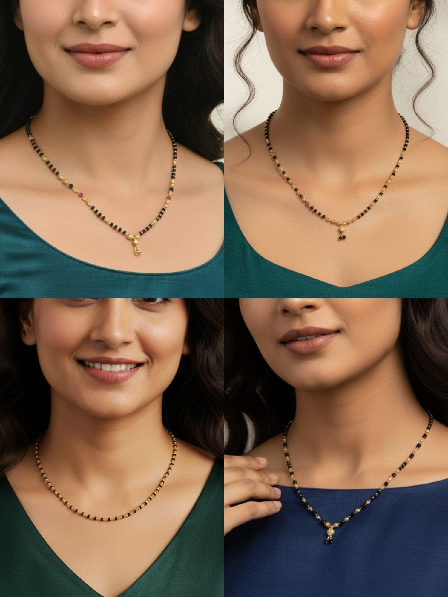 JHB Latest Trend Black Beads Chain Short Mangalsutra For Women's