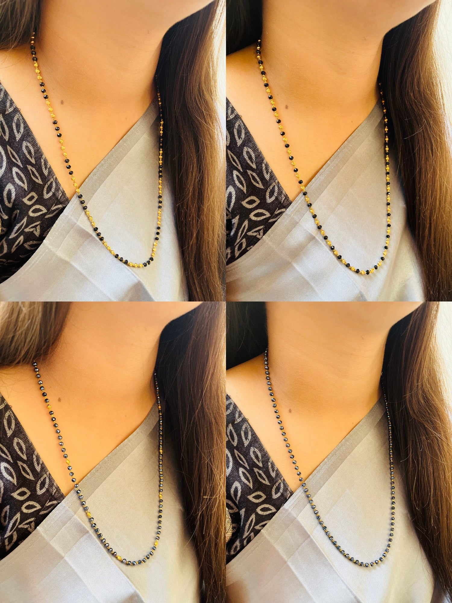 JHB Women Traditional Black Bead Chain and Gold Plated Neck Chain for Women & Girls Wedding, Engagement and Anniversary (Black and Golden)