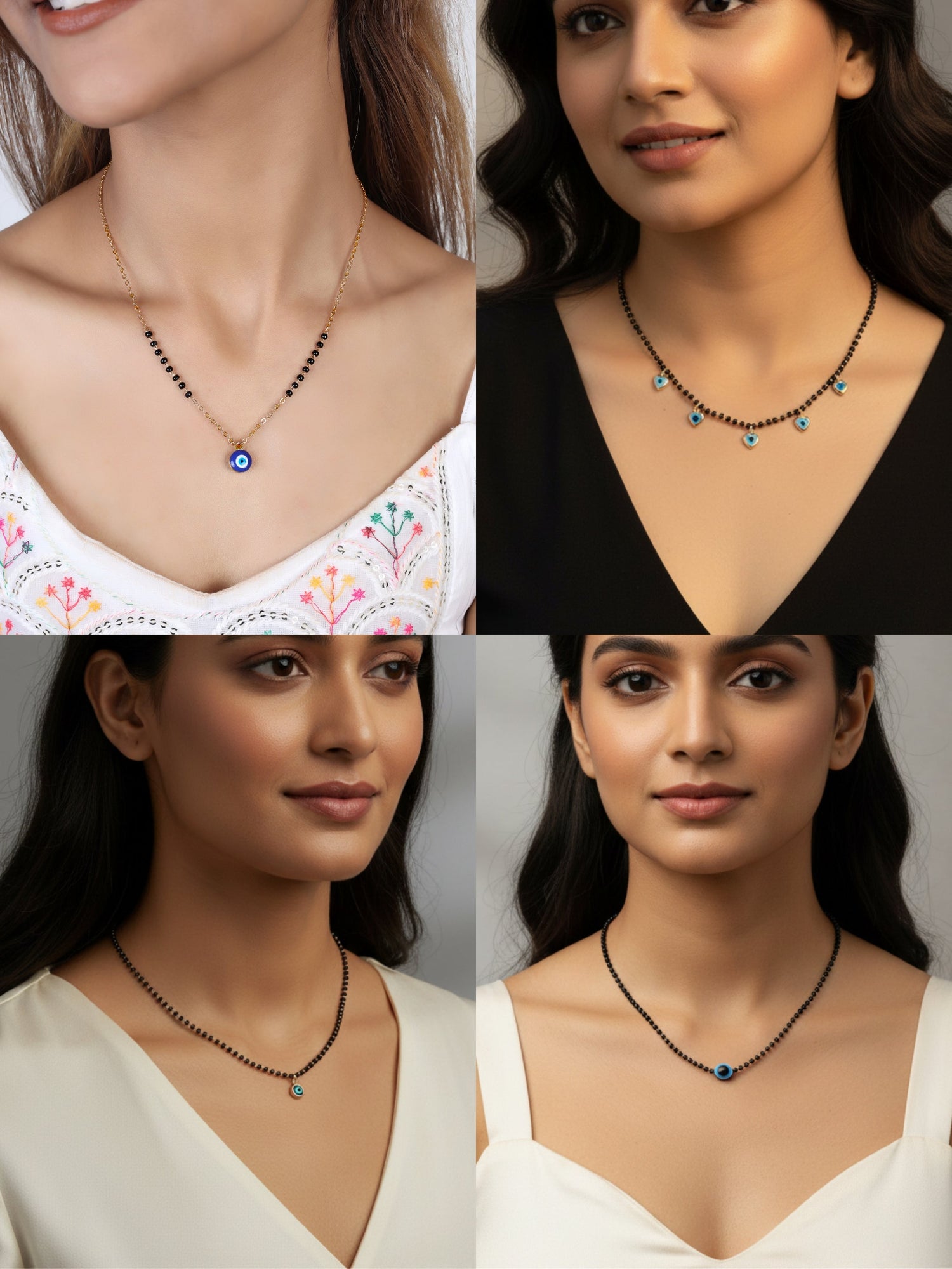 JHB Evil eye Pendant Black Beads Chain Short Tanmaniya Mangalsutra For Women's