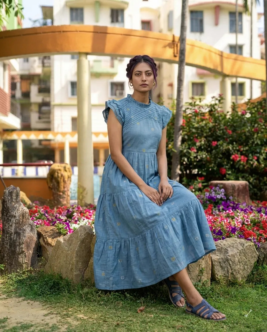 GRACE -Premium Handwoven Mul Cotton Jamdani Designer Dress.