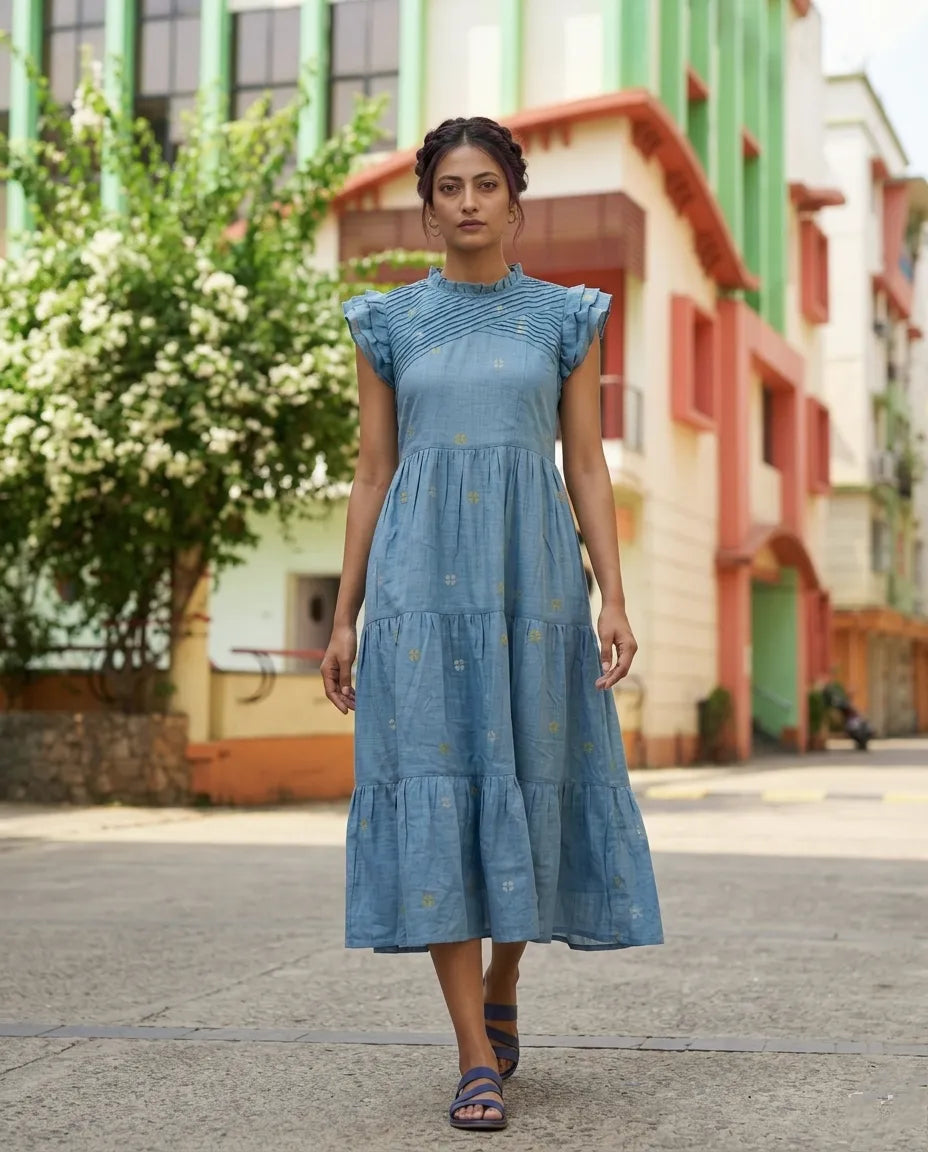 GRACE -Premium Handwoven Mul Cotton Jamdani Designer Dress.