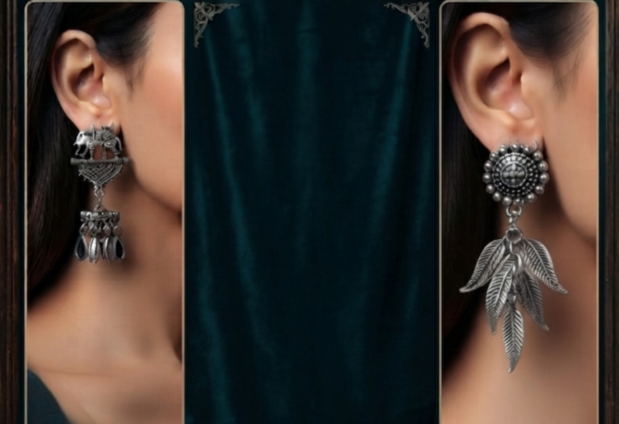 Silver oxidised earrings combo
