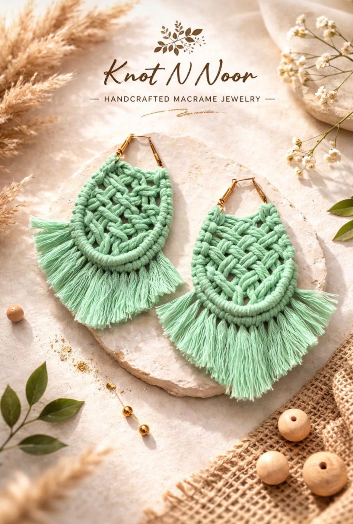 Mint Bloom Handcrafted Macrame Statement Earrings