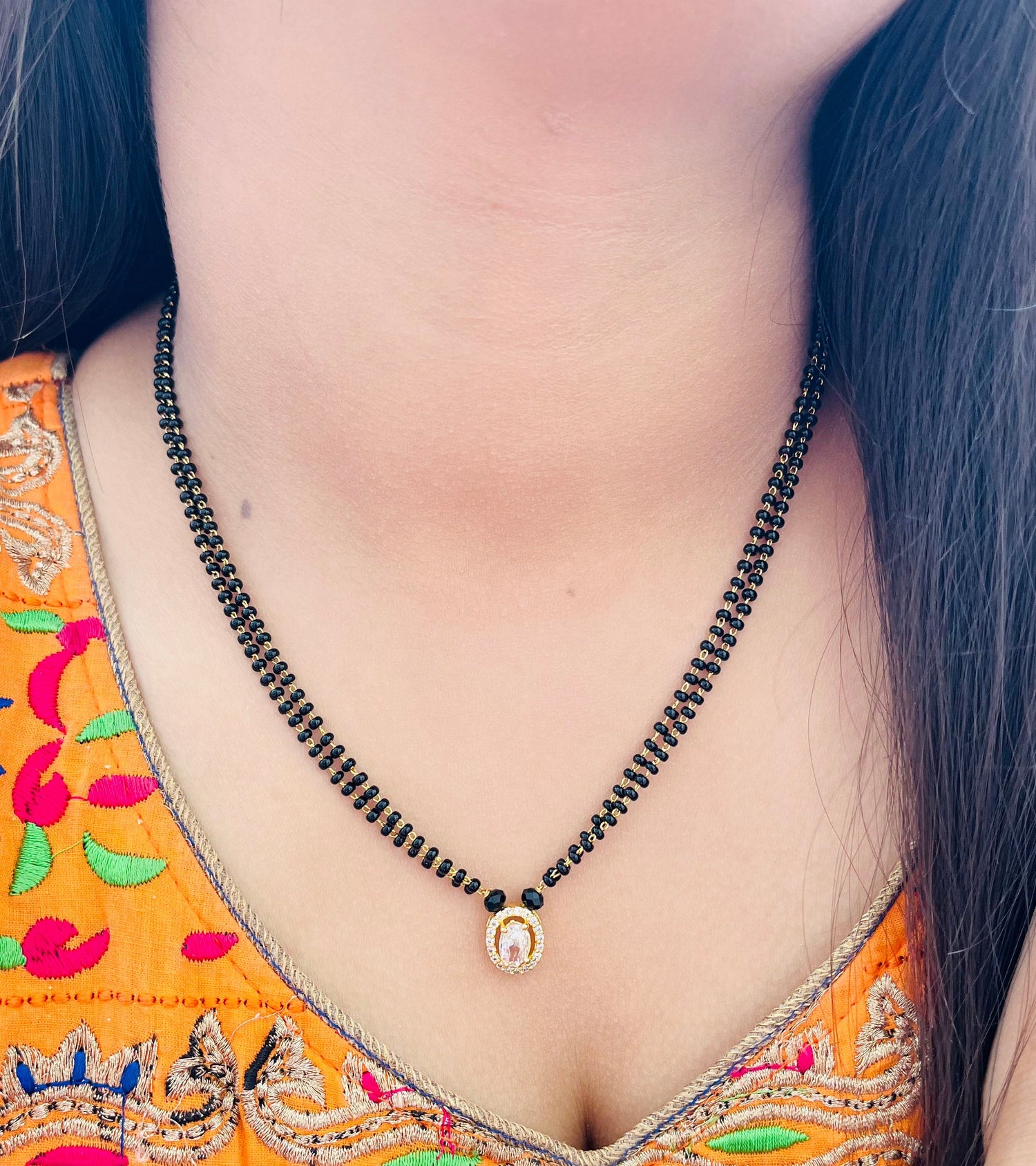 JHB Stylish Pendant Necklace Black Beads Mangalsutra/Tanmaniya/Nallapusalu/Mangalsutr for Women