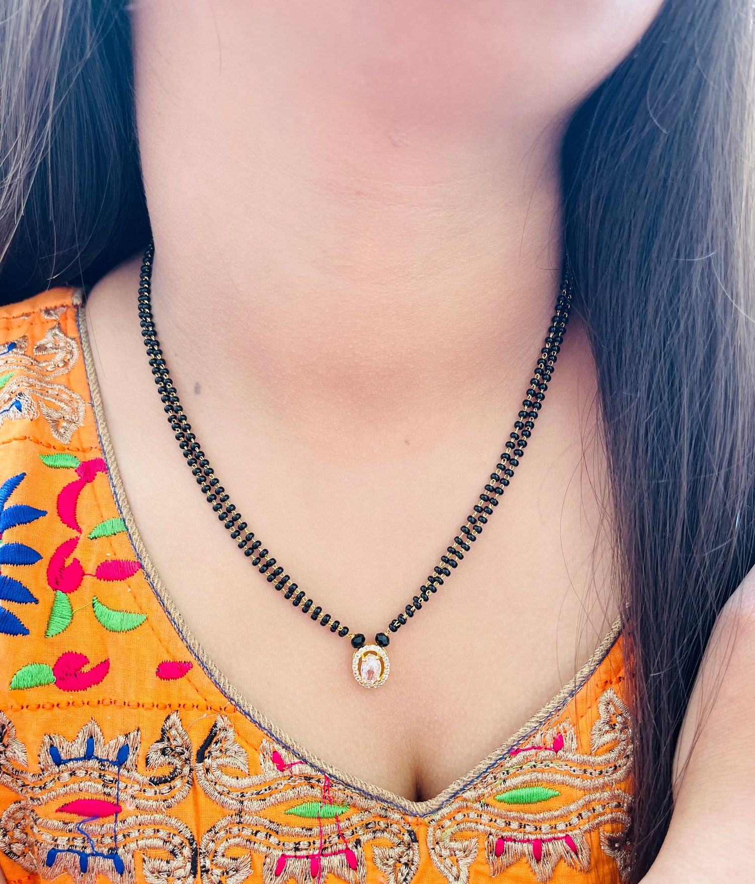 JHB Stylish Pendant Necklace Black Beads Mangalsutra/Tanmaniya/Nallapusalu/Mangalsutr for Women