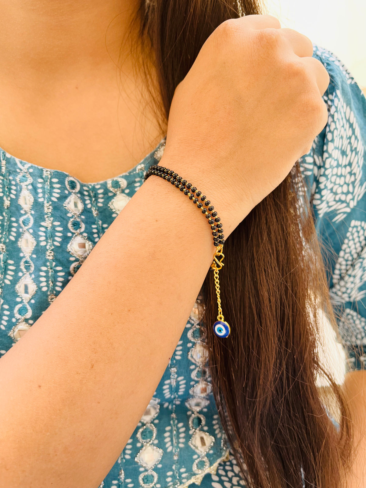 JHB Evil Eye Black bead Hand Bracelet For Women And Girls
