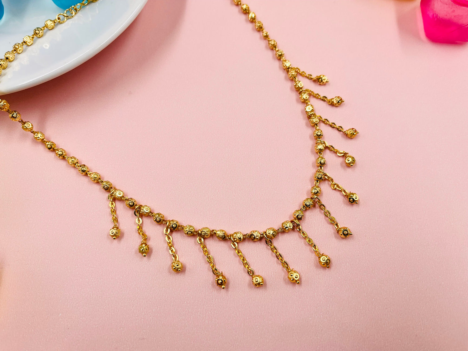 JHB Gold Plated Stylish Chain Neck Designer 18 inch MATARMALA Handmade Real Look Design Beauty Pave Natural Jewelry for Women Girls and Women