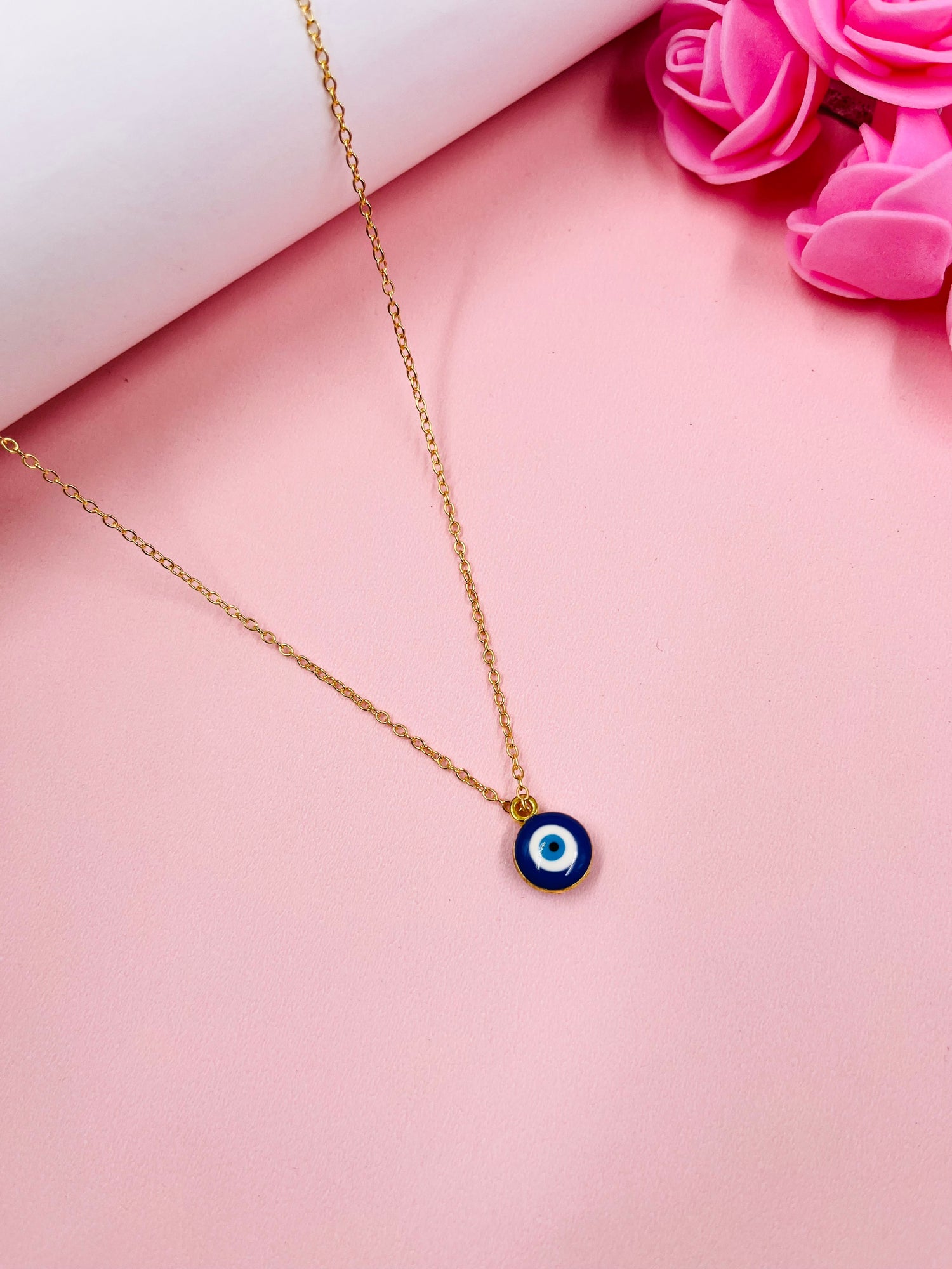 JHB Turkish Evil Eye Gold Plated Necklace Blue Pendant with Chain Pearl Gold-plated Plated Alloy Chain