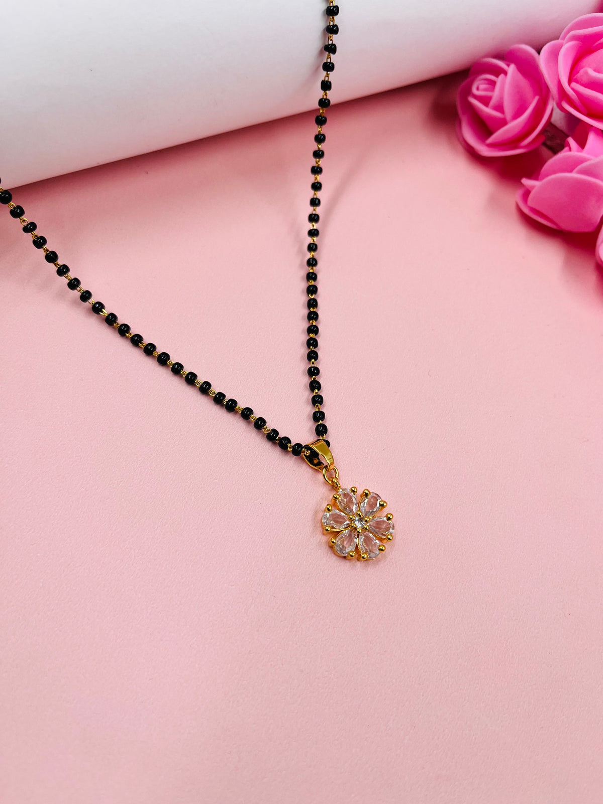 JHB Stylish Pendant Necklace Black Beads Mangalsutra For Women With Black bead Chain