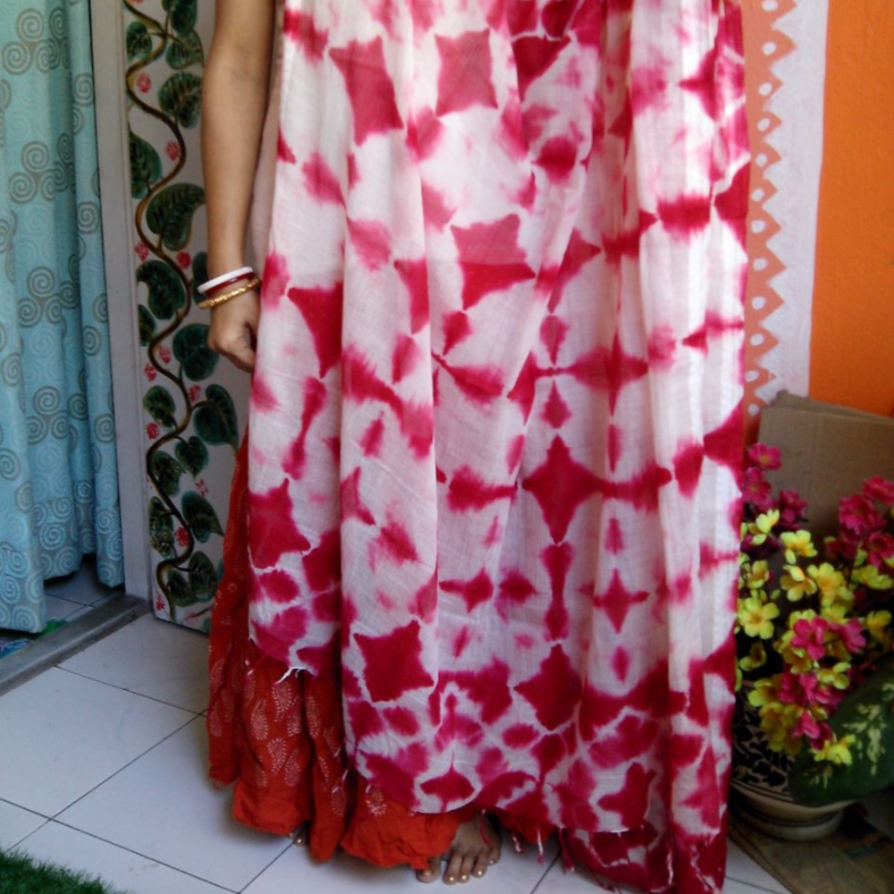 Itajme Shibori Clamp Hand Dyed Muslin Cotton Designer Dupatta /Stole