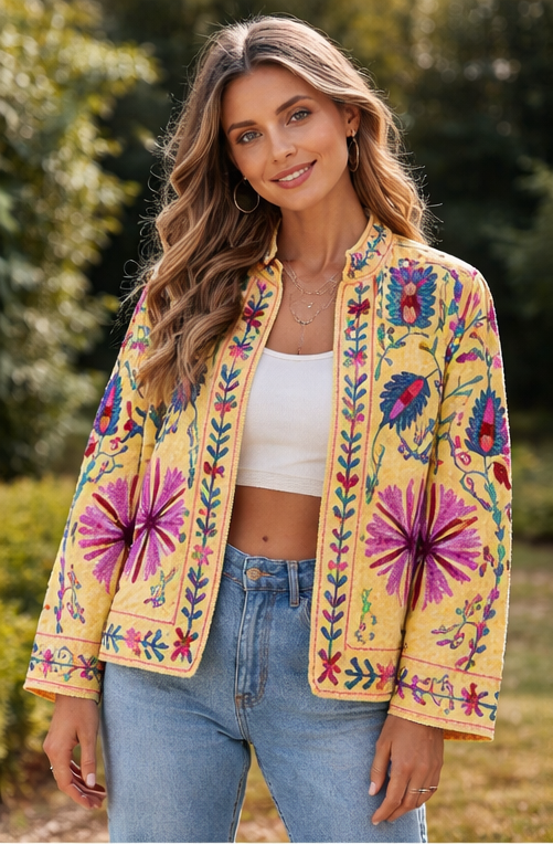 Cotton Velvet Embroidered Jacket