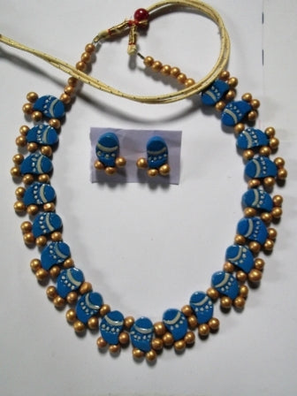 Hand made Terracotta Blue Jewellery Necklace set