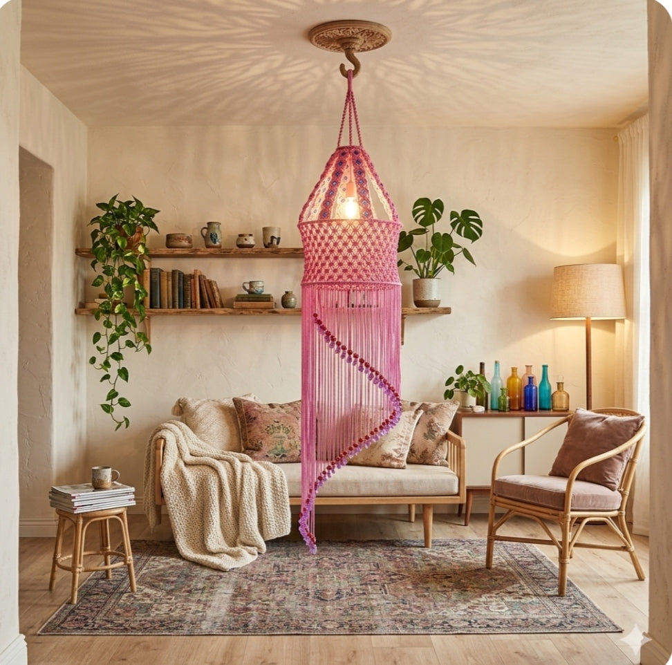 pink macrame jhumar  decorative piece HAND CRAFTED JHUMAR KNOTTED