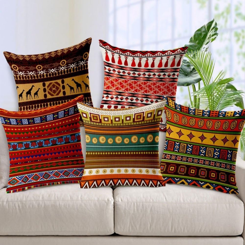 Handmade Jute Throw Covers, 16"x16", Multicolour, Set of 5