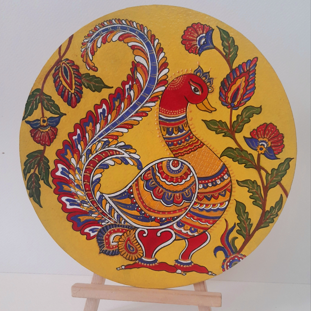 Kalamkari painting on 8" round mdf plate