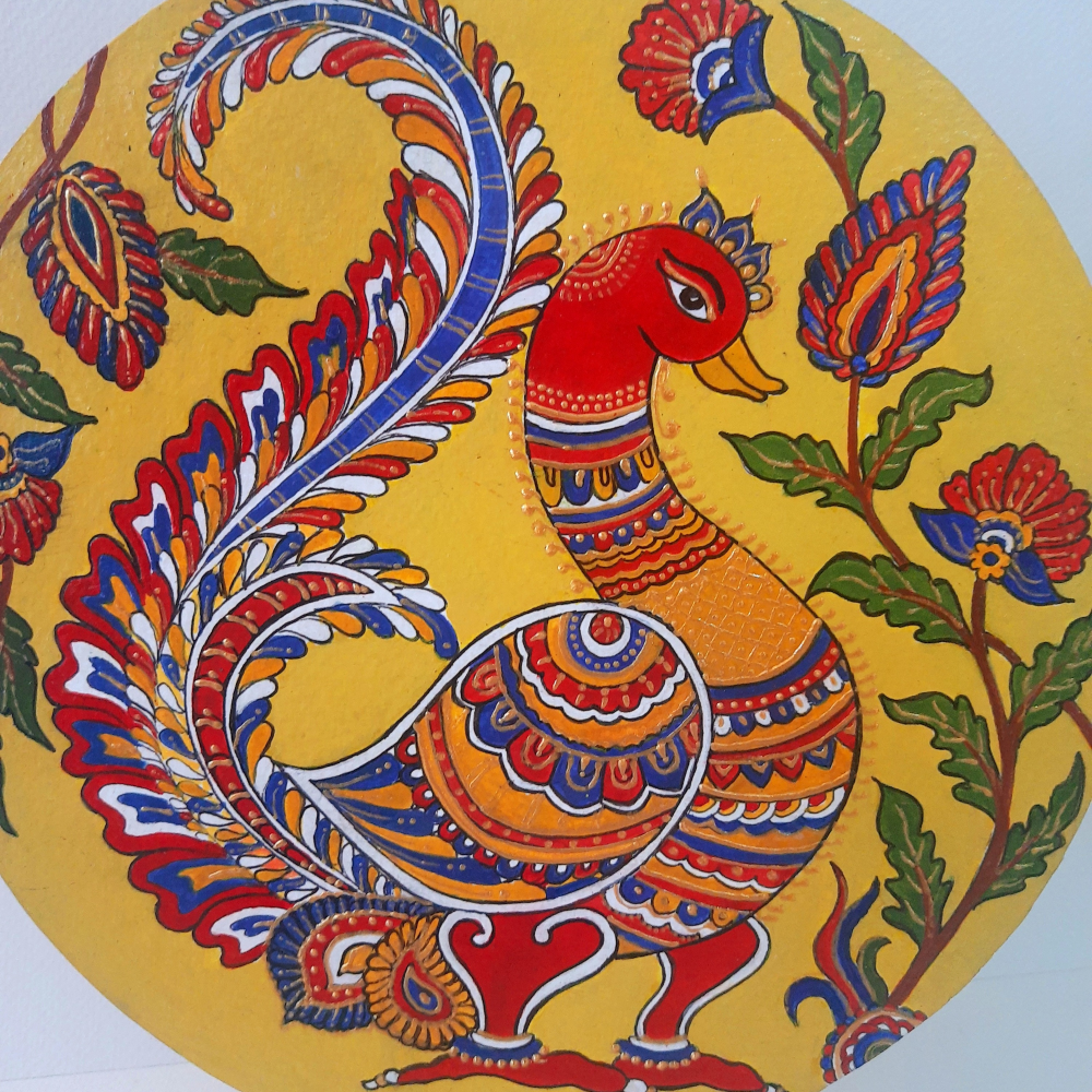 Kalamkari painting on 8" round mdf plate