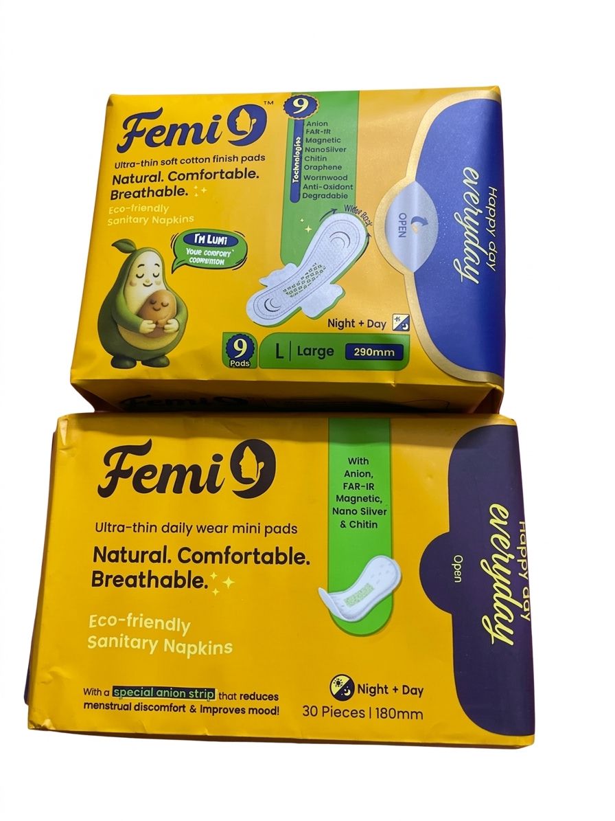 Femi9- Mini Pads Combo pantyliners XL (180mm)- -30 Pieces  -1 and XL (290mm) -9 Pieces Pack / Combo