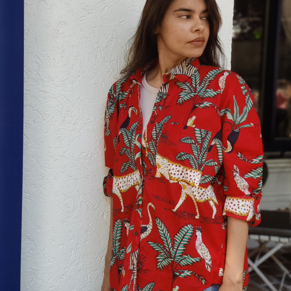 Free Size Laal jungle Designer Shirt