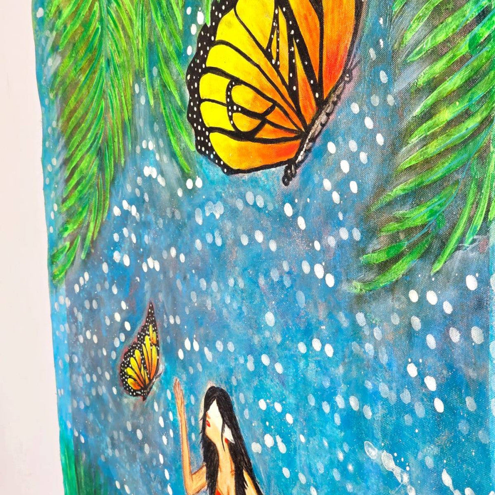 Lonely lady with butterflies Acrylic/oil canvas painting