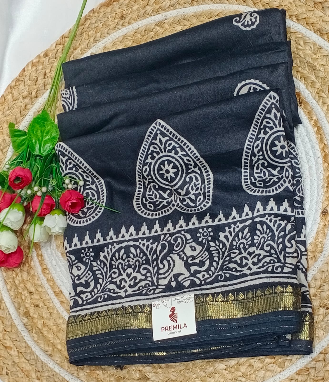 Maheswari Silk Saree Elephant Print