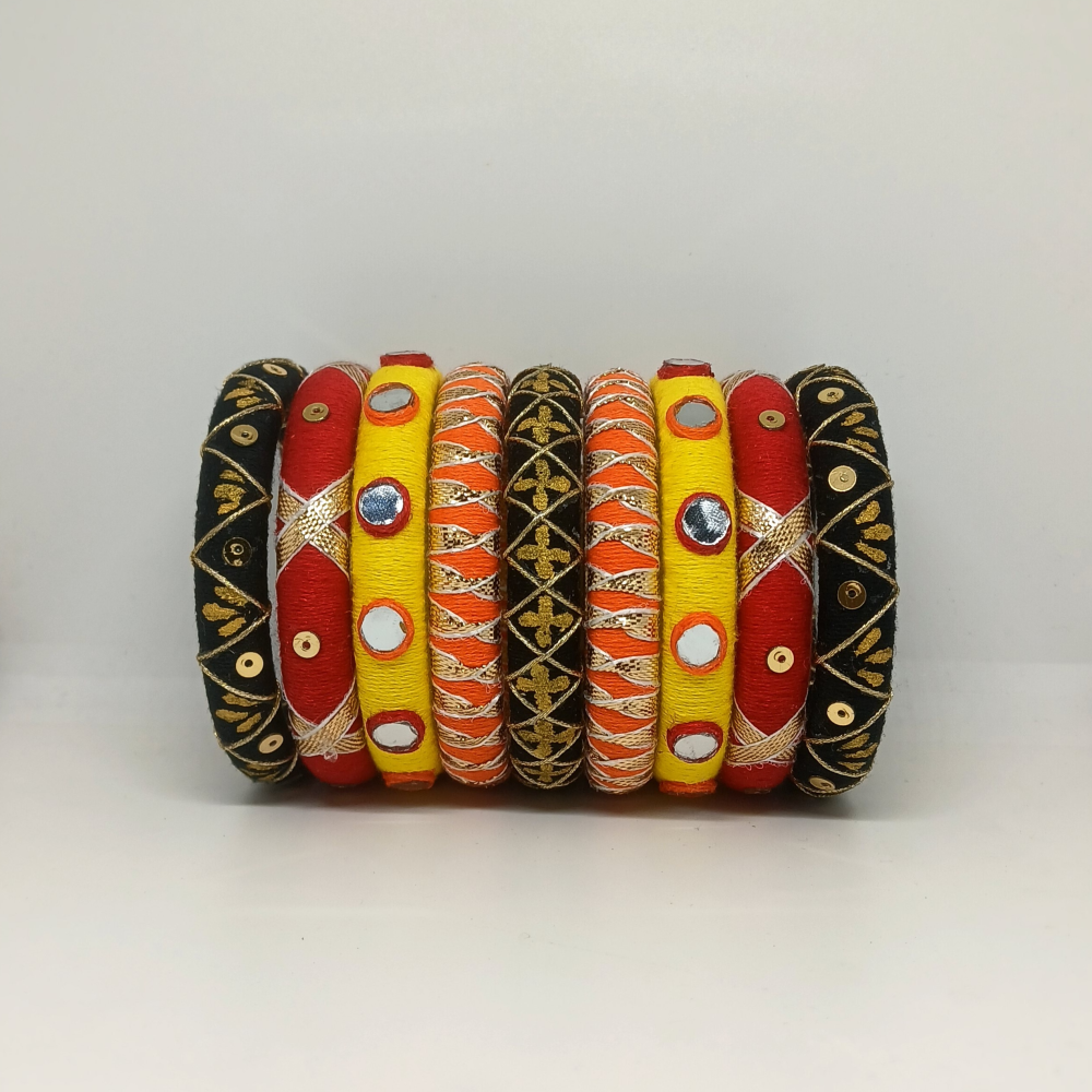 Mandira [Black yellow and red colour handcrafted bangles]