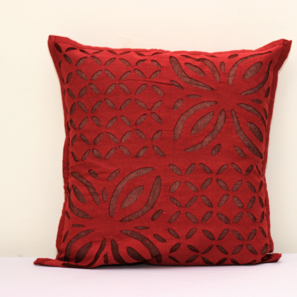 Reverse Applique Pure Cotton Cushion Cover (Maroon) (set of 2)