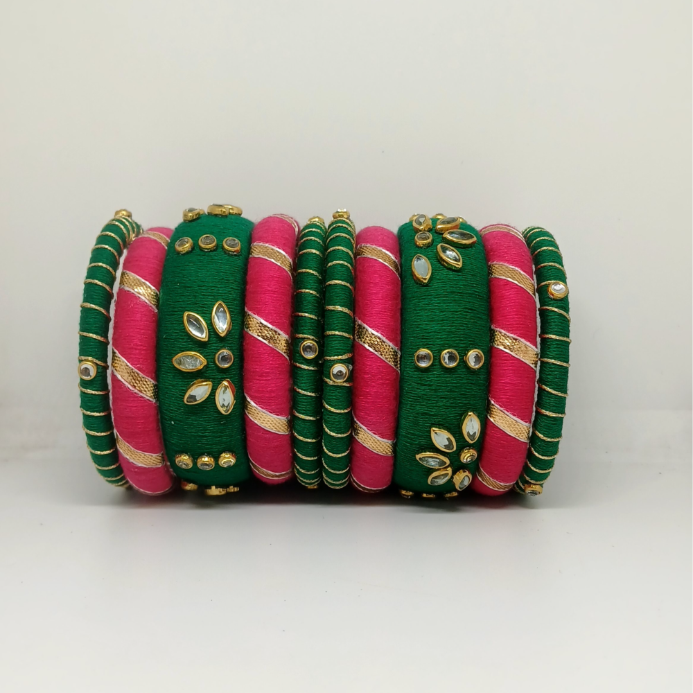 Mohini[Pink and green Handcrafted Bangles]