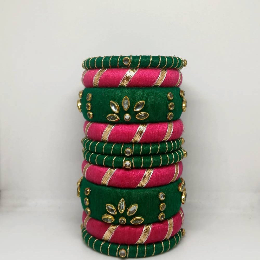 Mohini[Pink and green Handcrafted Bangles]