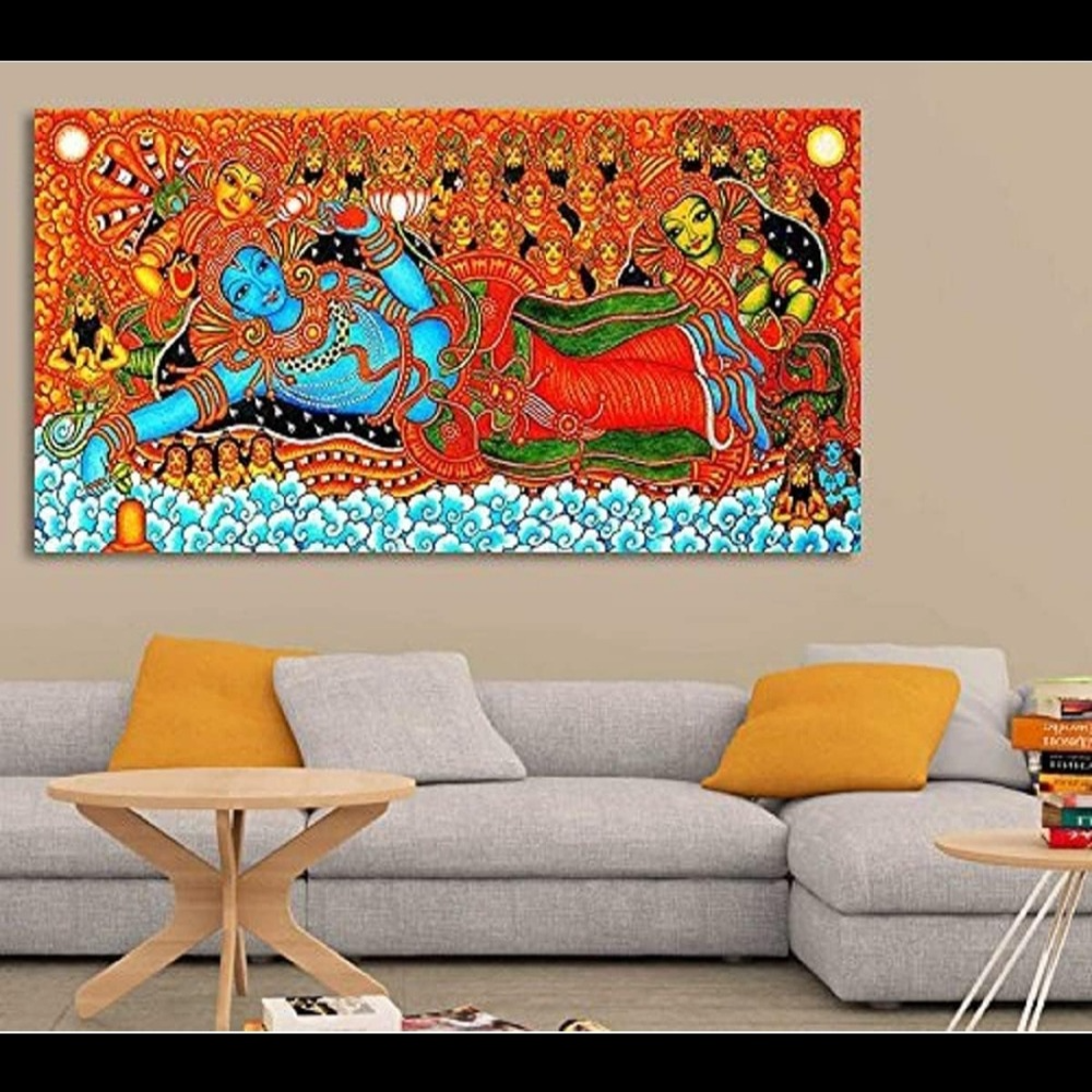 Kerala Mural Painting Canvas - Lord Vishnu