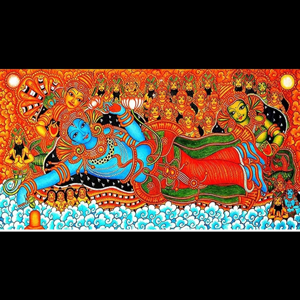 Kerala Mural Painting Canvas - Lord Vishnu