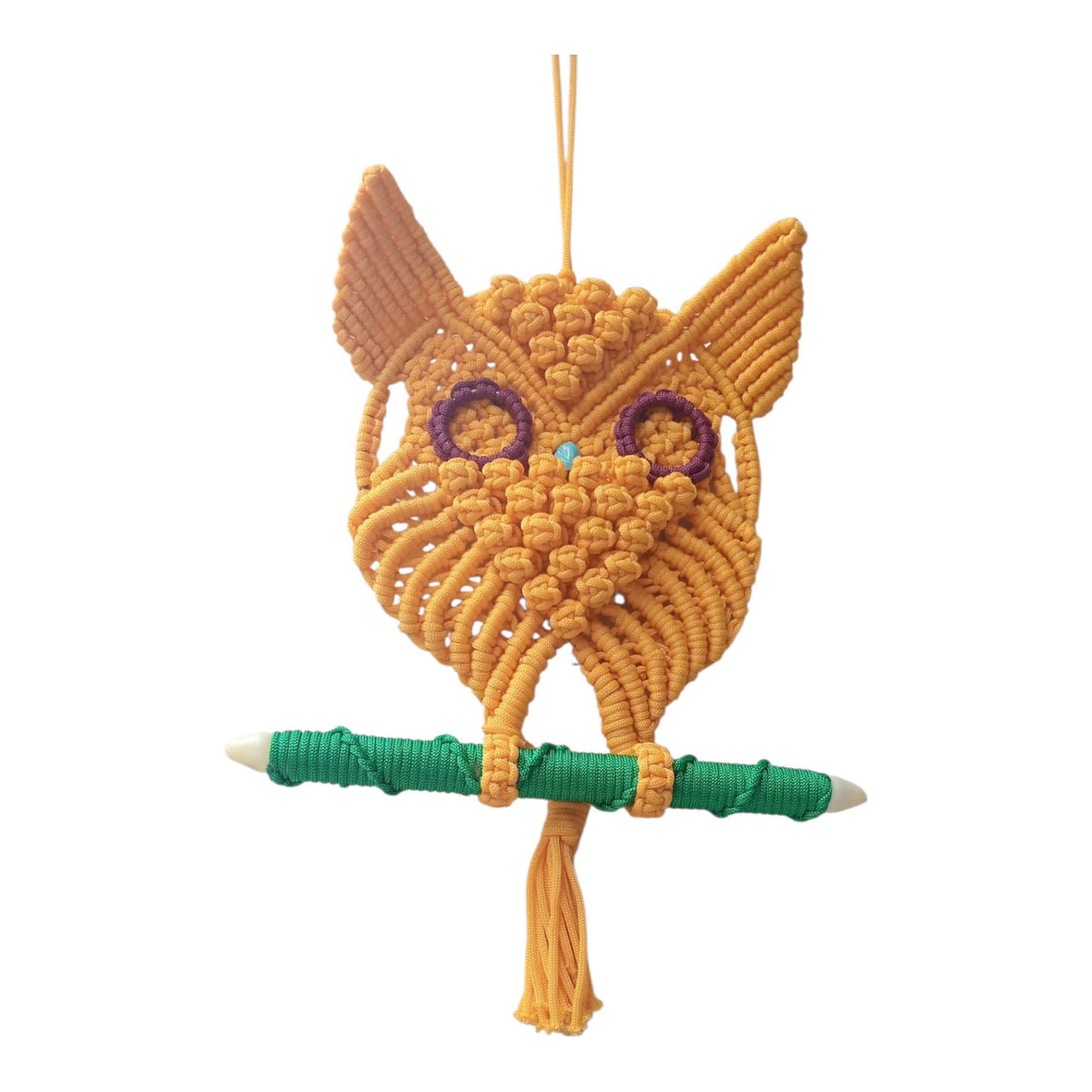 Handmade Macrame Owl Wall Hanging | Yellow Boho Style Cotton Thread Tapestry Home Decor for Living Room, Bedroom & Entrance SIZE (15*7) YELLOW COLOR