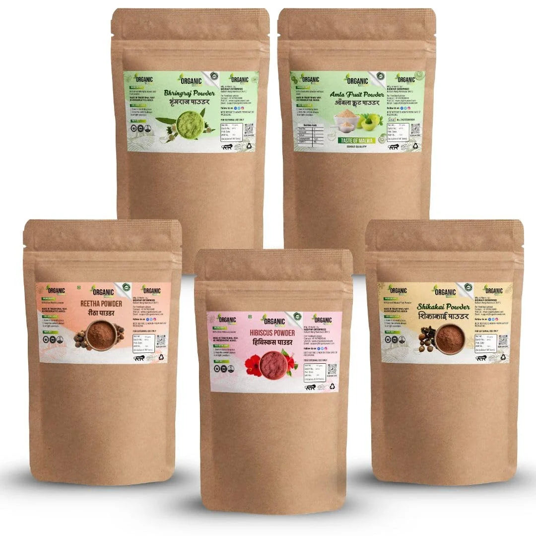 Amla Reetha Shikakai Bhringraj Hibiscus Powder for Hair – (Pack of 5, 50gm each)